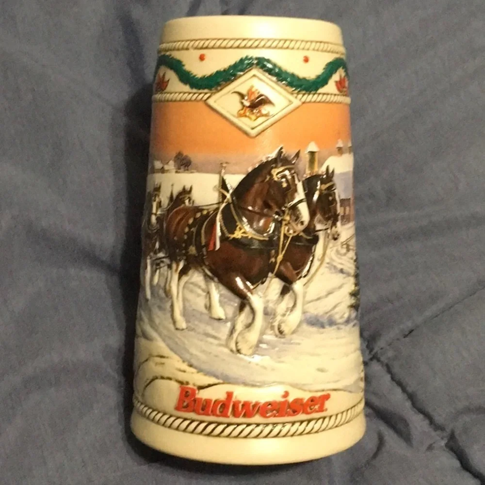 Vintage 1996 Anheuser Busch Budweiser Holiday Beer Stein Mug American Home